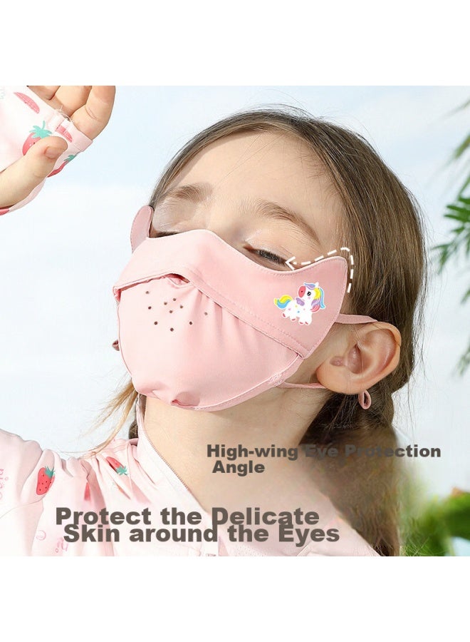 Moremerry Children's Sun Protection Face Mask, Windproof And Uv-resistant, For Boys And Girls, Summer Lightweight Ice Silk Breathable Face Cover, Blue, M Size - Image 2