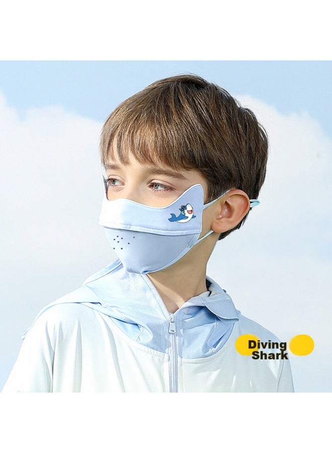 Moremerry Children's Sun Protection Face Mask, Windproof And Uv-resistant, For Boys And Girls, Summer Lightweight Ice Silk Breathable Face Cover, Blue, M Size - Image 1