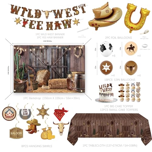 jenlion Western Party DecorationsCowboy Party Decorations For MenWild Weat BannerCow Print Foil BalloonTable ClothWestern Decor For Boys - Image 5