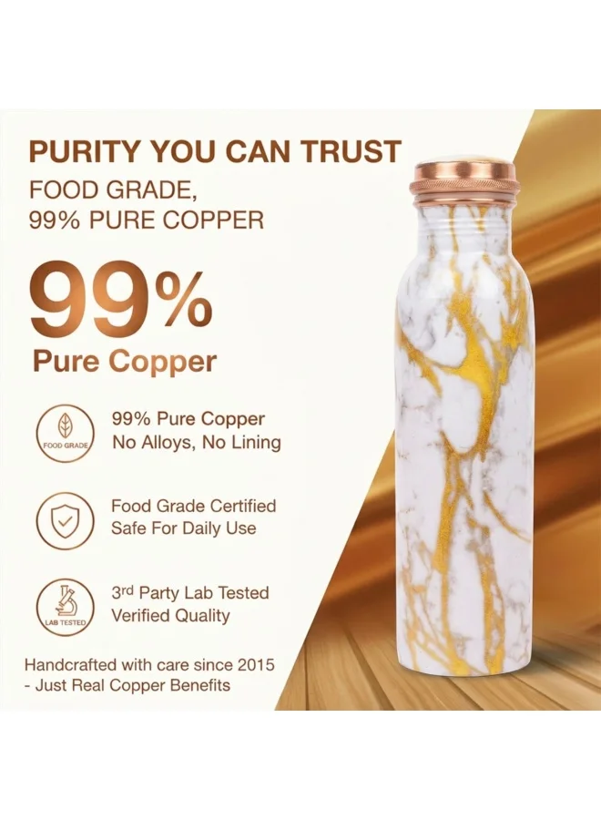 Mobcos Mobcos Golden Calacatta Copper W Bottle 1 Ltr Mobcos Golden Calacatta Copper Water Bottle 1 Ltr, 99% Pure Copper Bottle with Leakproof Screw Cap, Handmade Marbled Design, Reusable Water Bottle for Home, Office & Travel  | Best Price UAE