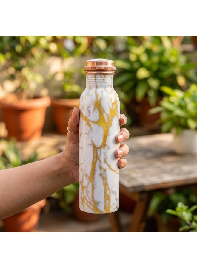 Mobcos Mobcos Golden Calacatta Copper Water Bottle 1 Ltr, 99% Pure Copper Bottle with Leakproof Screw Cap, Handmade Marbled Design, Reusable Water Bottle for Home, Office & Travel
