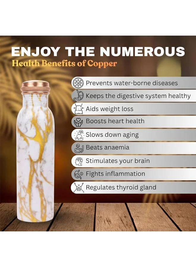 Mobcos Mobcos Golden Calacatta Copper W Bottle 1 Ltr Mobcos Golden Calacatta Copper Water Bottle 1 Ltr, 99% Pure Copper Bottle with Leakproof Screw Cap, Handmade Marbled Design, Reusable Water Bottle for Home, Office & Travel  | Best Price UAE