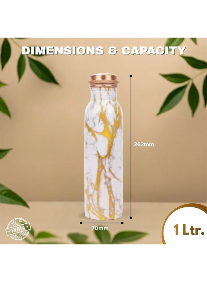 Mobcos Mobcos Golden Calacatta Copper W Bottle 1 Ltr Mobcos Golden Calacatta Copper Water Bottle 1 Ltr, 99% Pure Copper Bottle with Leakproof Screw Cap, Handmade Marbled Design, Reusable Water Bottle for Home, Office & Travel  | Best Price UAE