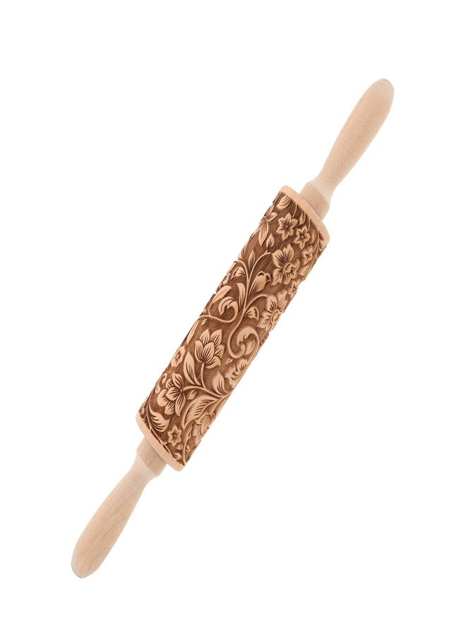 NAMOARLY Embossed Rolling Pin for Baking Wooden Pastry Roller with Intricate Floral Patterns for Cookies Fondant and Dough for Weddings Holidays and Special Occasions - Image 1