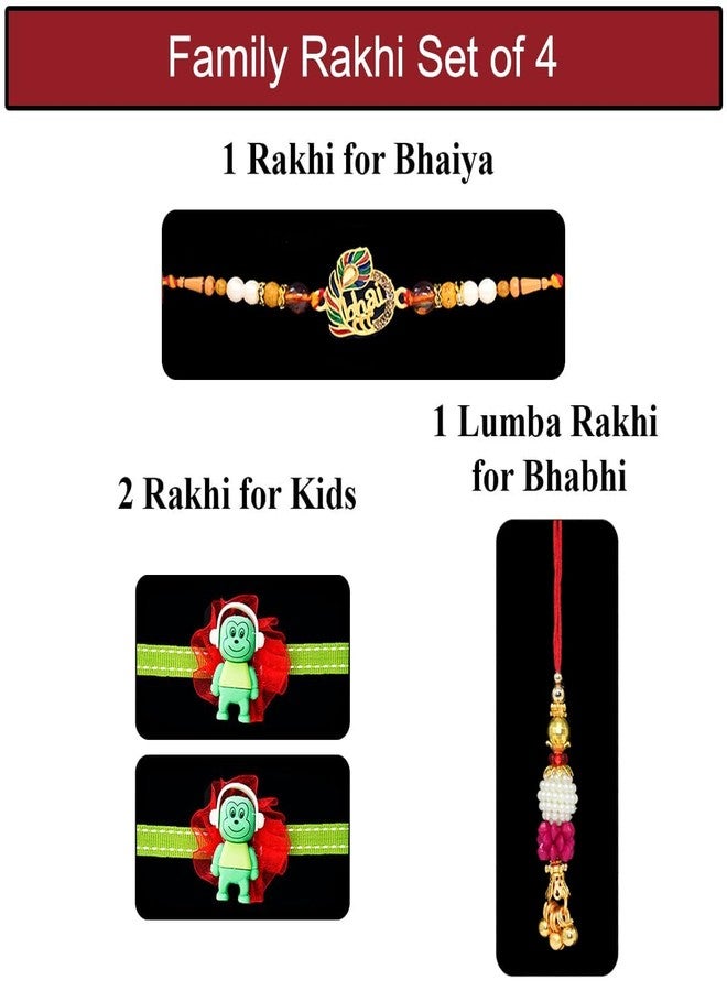 Saugat Traders Rakhi Combo For Bhaiya Bhabhi and Kids - Exclusive Rakhee for Brother - Designer Lumba Rakhi for Bhabhi with Roli Chawal Chopra - Two Rakhis for Kids Set of 4 - Image 3