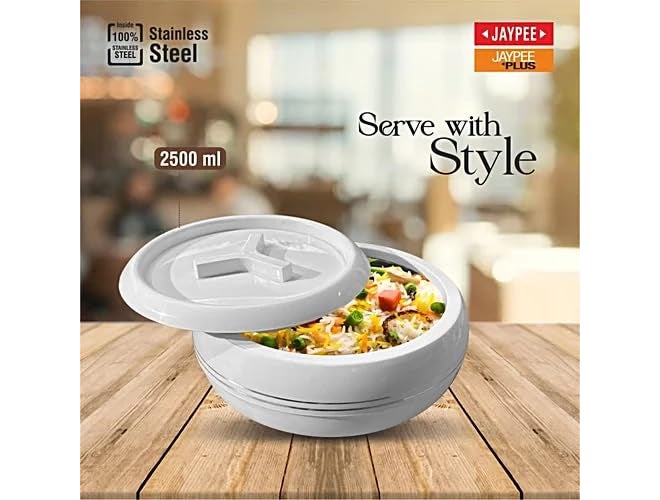 JAYPEE Inner Stainless Steel Palazio 2500 ml Set, White Casserole | Insulated Food Grade Casserole | Easy to Store | Ideal for Kitchen | Bpa Free - Image 3