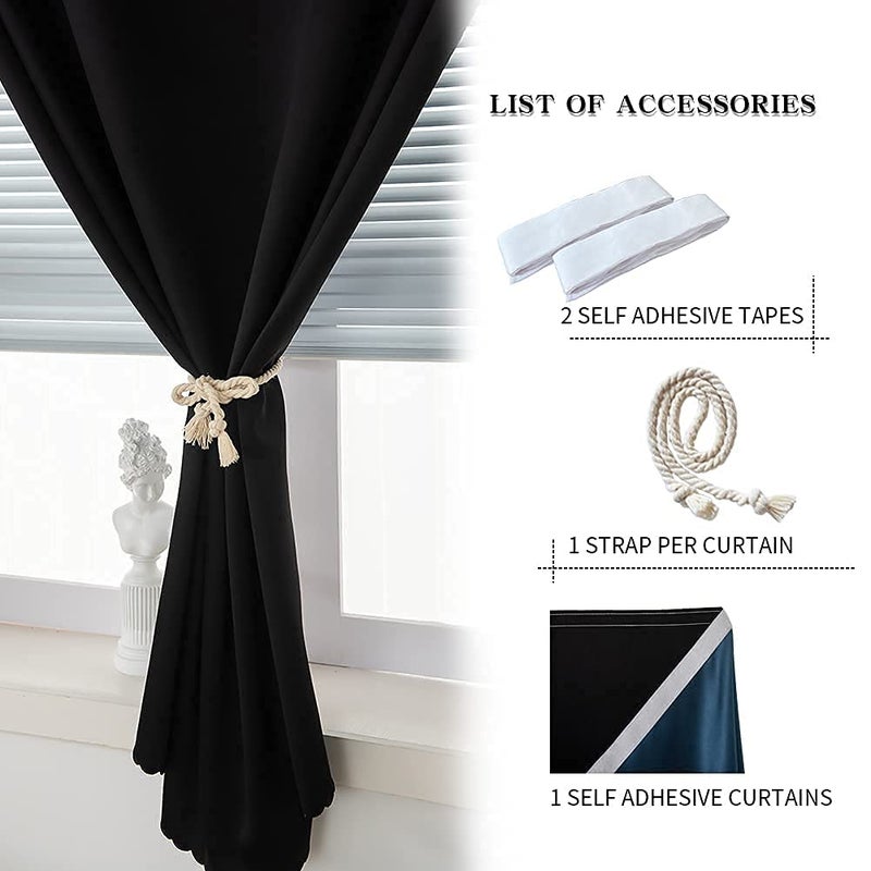 JILRON Adhesive Curtain 100% Blackout No-Drill Easy Install for Bedroom Blinds Light Blocking (Black-35 W x 70" L-1P) - Image 4