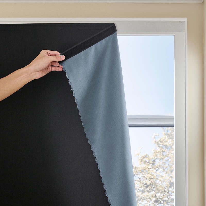 JILRON Adhesive Curtain 100% Blackout No-Drill Easy Install for Bedroom Blinds Light Blocking (Black-35 W x 70" L-1P) - Image 1