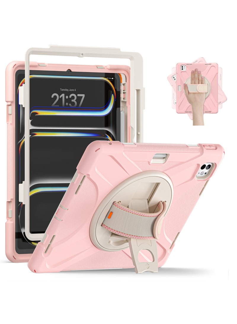 روك بو جراب لجهاز iPad Pro مقاس 13 بوصة (M5/M4) 2025/2024 غطاء سيليكون قوي ومتين مع حزام يد يدور 360 درجة وحامل مخفي قابل للطي لجهاز iPad Pro مقاس 13 بوصة - Image 1