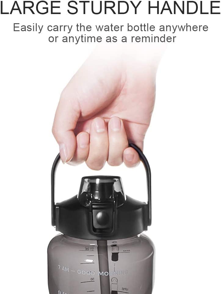 Delzon 2L Water Bottle With Straw And Portable Mouth With Clear ML Marking And Motivational Water Bottle Black Color - Image 4