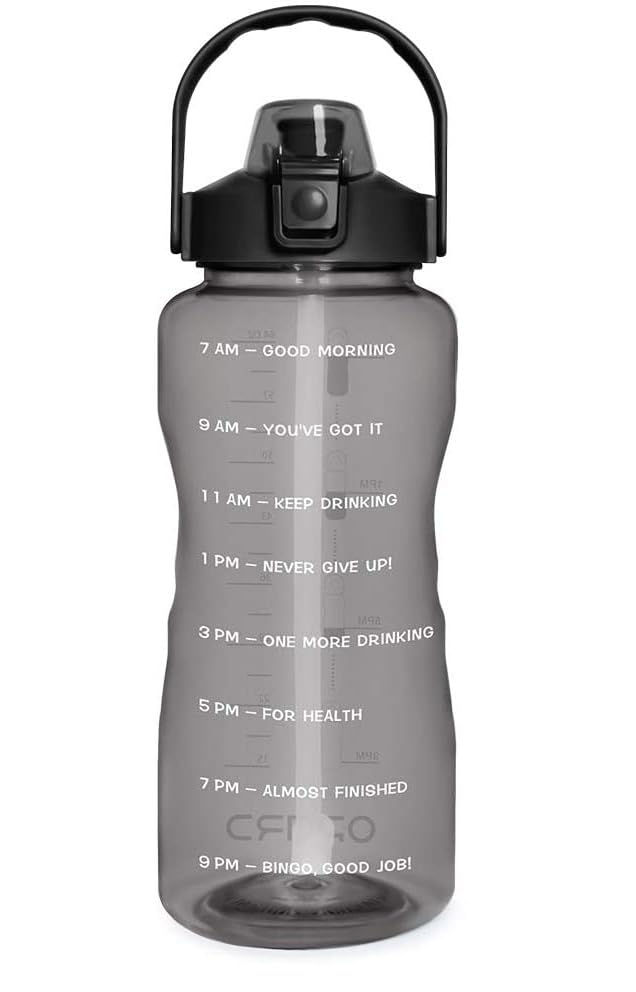 Delzon 2L Water Bottle With Straw And Portable Mouth With Clear ML Marking And Motivational Water Bottle Black Color - Image 3