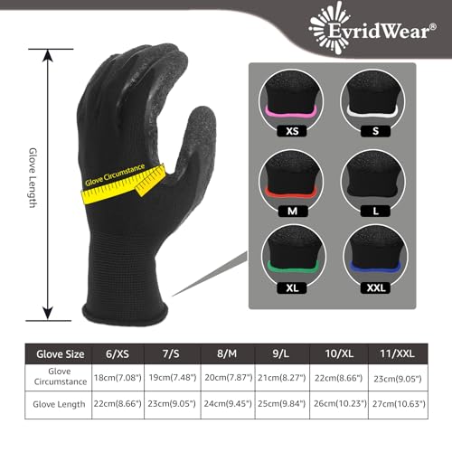 Evridwear Crinkle Latex Rubber Hand Coated Safety Work Gloves for Men Women General Multi Use Construction Warehouse Gardening Assembly Landscaping (XS-Size) 12 Pairs Pack - Image 3