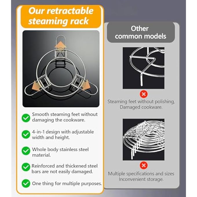KASTWAVE Round Adjustable Steamer Rack For Pots  Expandable Stainless Steel Trivet Insert For Wok Pans Instant Pot Steaming And Cooling Universal Fit Heatproof Cooking And Baking Helper - Image 5