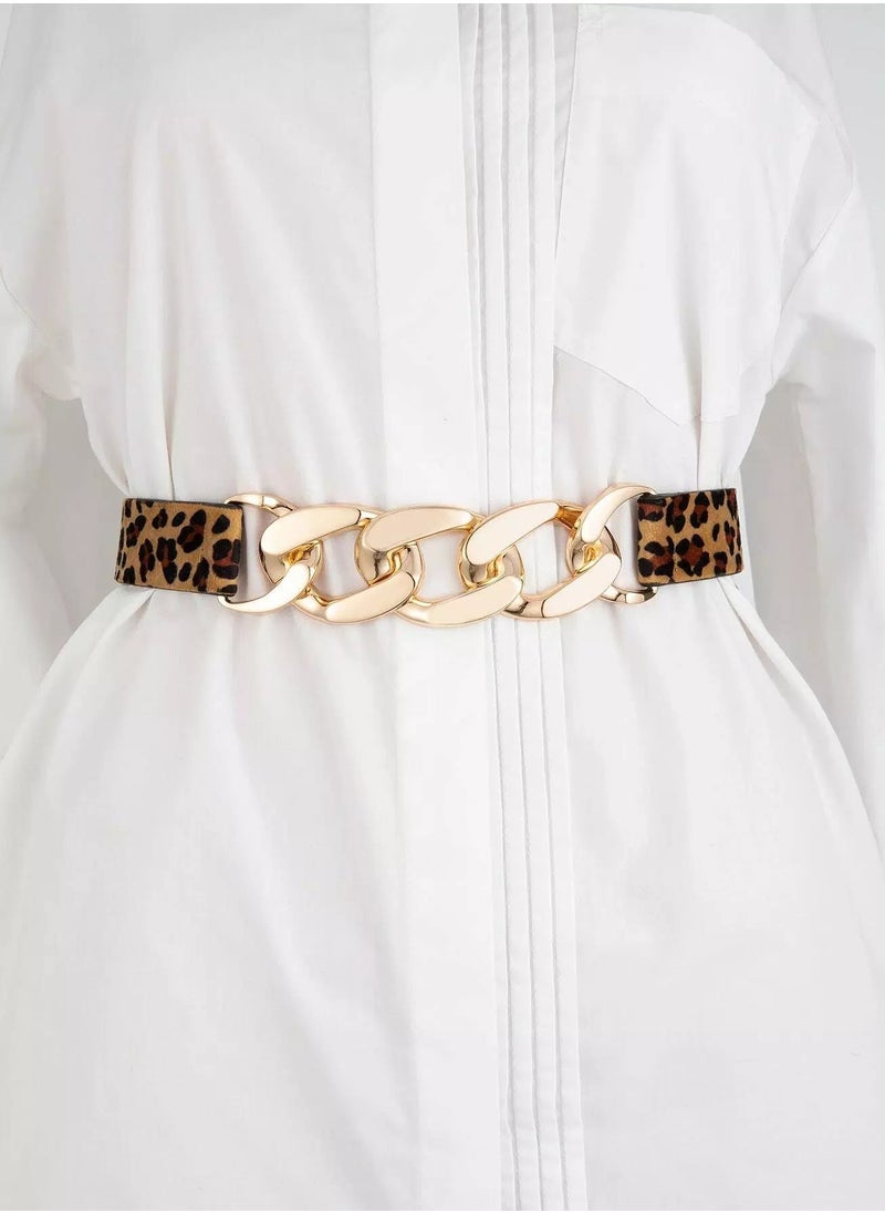 Generic Leopard Pattern Chain Buckle Belt 