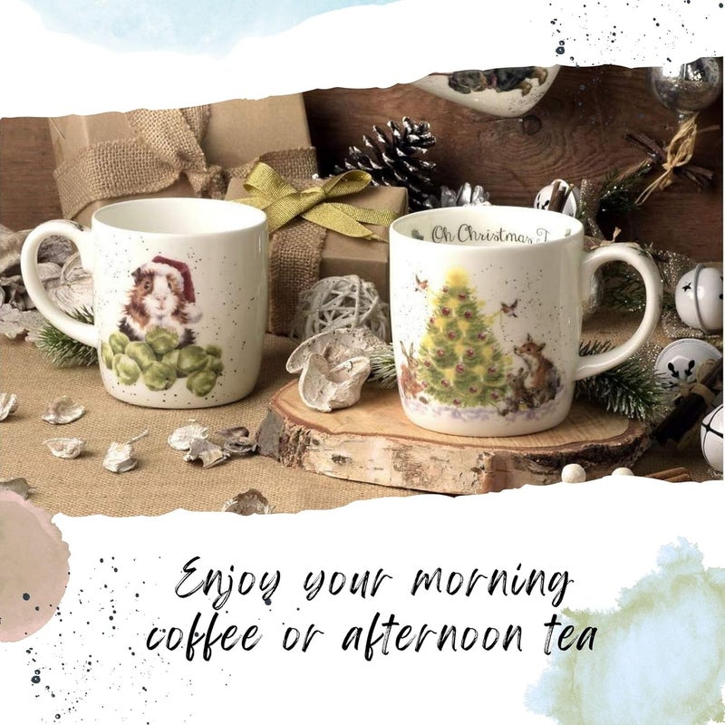 Royal Worcester Wrendale Designs Christmas Sprouts 11 Oz Mug  Coaster Set Fine Bone China Coffee Mug with Guinea Pig in Santa Hat Dishwasher  Microwave Safe  Festive Gift for Animal Lovers - Image 5