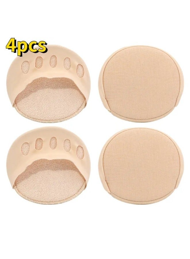 4 قطع وسادات قدم أمامية للنساء صيفية رقيقة مضادة للاهتراء وسادات كعب عالي غير قابلة للانزلاق نصف كف جورب أصابع القدم الخمسة غير المرئية مقسومة الأصابع - Image 1