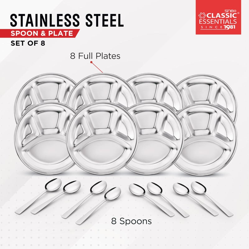 CLASSIC ESSENTIALS Stainless Steel Compartment Plate Bhojan Thali, Lunch/Dinner Plate - Image 3