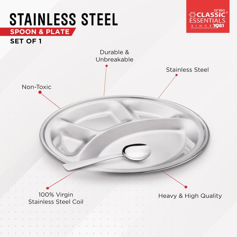 CLASSIC ESSENTIALS Stainless Steel Compartment Plate Bhojan Thali, Lunch/Dinner Plate - Image 2