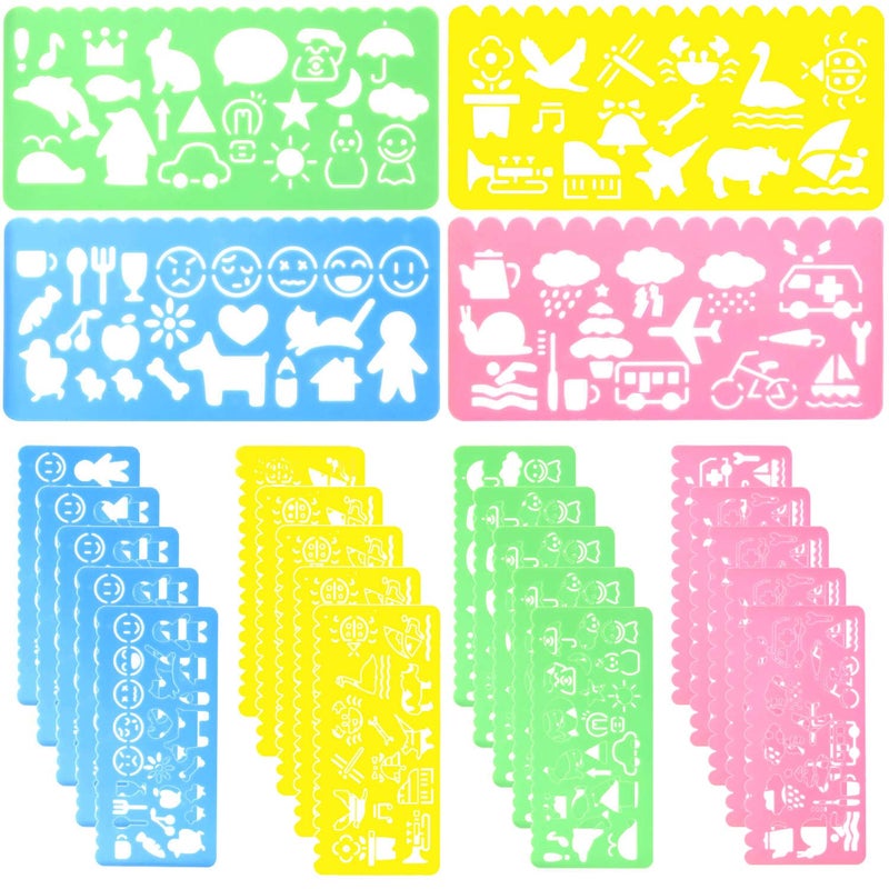 24 Pcs Plastic Drawing Stencils Set  Colorful Drawing Scale Template DIY Crafts Set for Boys  Girls with Animal Stencils by STARVAST