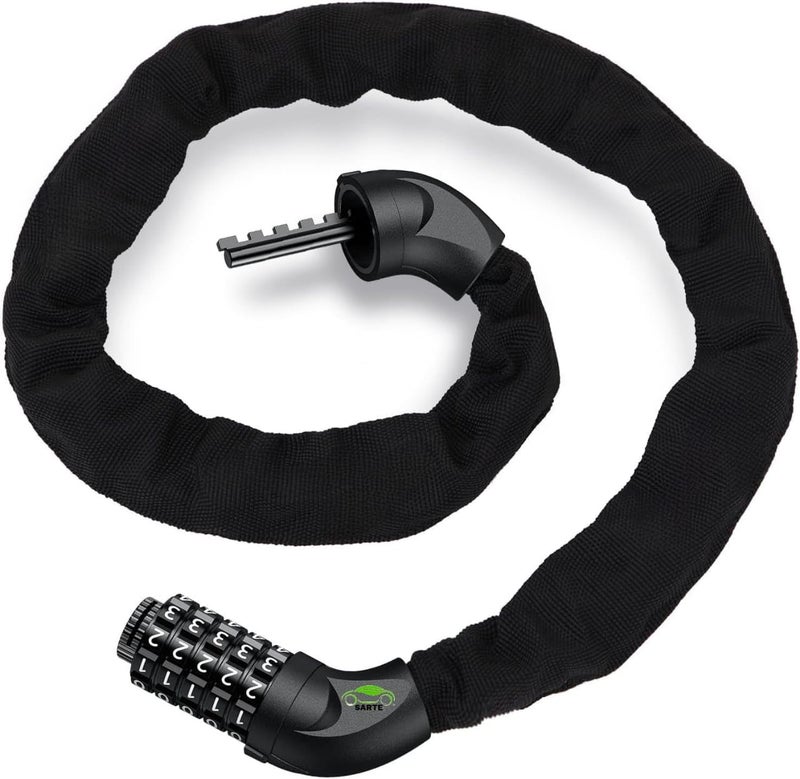SARTE Chain Lock for Cycle 5-Digit Resettable Bike Helmet Lock Hard Steel Chain Lock for Bike Heavy Duty Cycle Locks for Bicycle with Protective Cloth Sleeve Bike Safety Lock 3.2 FT Long 8mm Thicker - Image 1