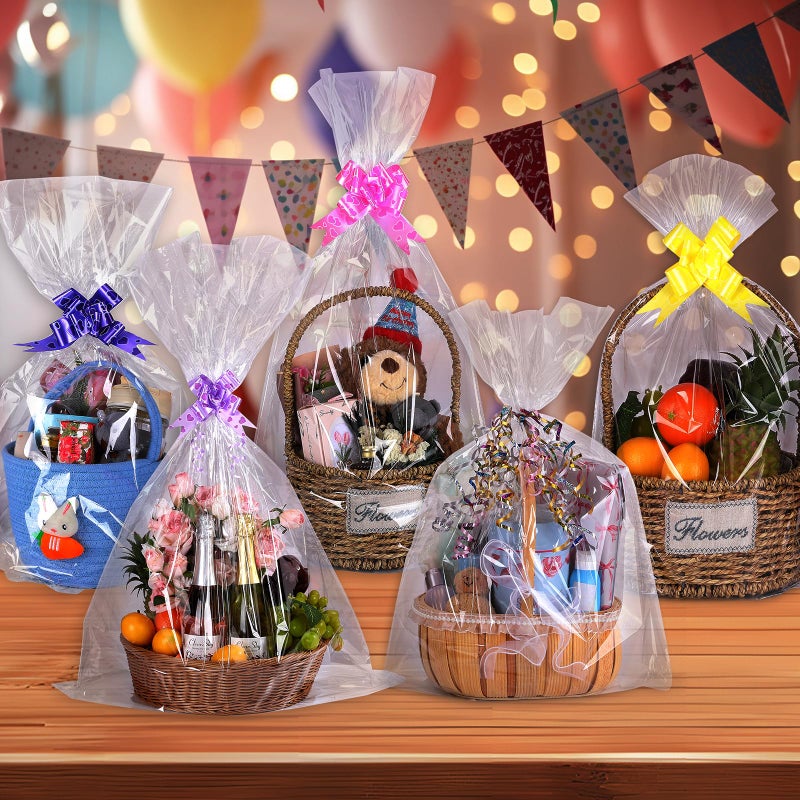 woric 12 Pcs Clear Cellophane Bags 18x30 Inch Cellophane Wrap for Gift Baskets Cello Gift Bags for Easter Basket Stuffers Candy Wedding Party Baby Bridal Shower Wine Bottles Presents - Image 5