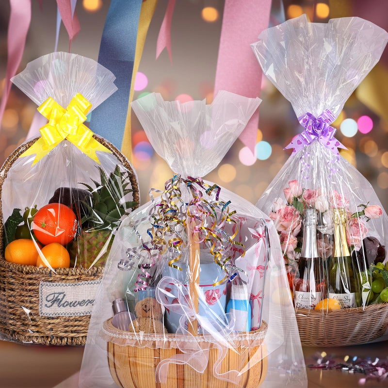 woric 12 Pcs Clear Cellophane Bags 18x30 Inch Cellophane Wrap for Gift Baskets Cello Gift Bags for Easter Basket Stuffers Candy Wedding Party Baby Bridal Shower Wine Bottles Presents - Image 4