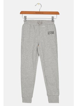 Kids Girl Drawstring Brand Logo Jogger Pants, Heather Grey