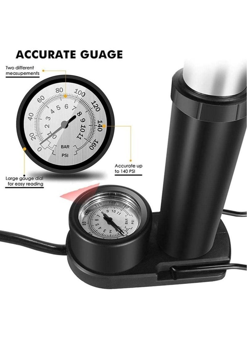 تايجر Heavy-Duty Foot Pump for Car, Bike, and Sports Equipment – Durable Steel Frame, Fast Inflation with Non-Slip Pedal, Pressure Gauge, Multi-Use Nozzle Set for Tires, Balls, Inflatables, and Airbeds – Compact & Portable Manual Air Pump for Home & Travel - Image 2