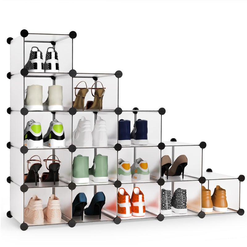 HOMIDEC Shoe Rack DIY Wardrobe 16 Cube Closet Organizer Storage Bookshelves Bookcase Interlocking Shelving Unit Home Solutions Unit for Clothes Books ToysTransparent
