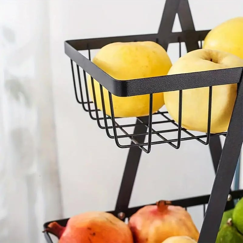 Evona 2Tier Metal Storage Basket With Wooden Handle Countertop Fruit Basket Bowl Kitchen Storage for Fruit Snacks Vegetables Living Room Desktop Storage Rack - Image 3
