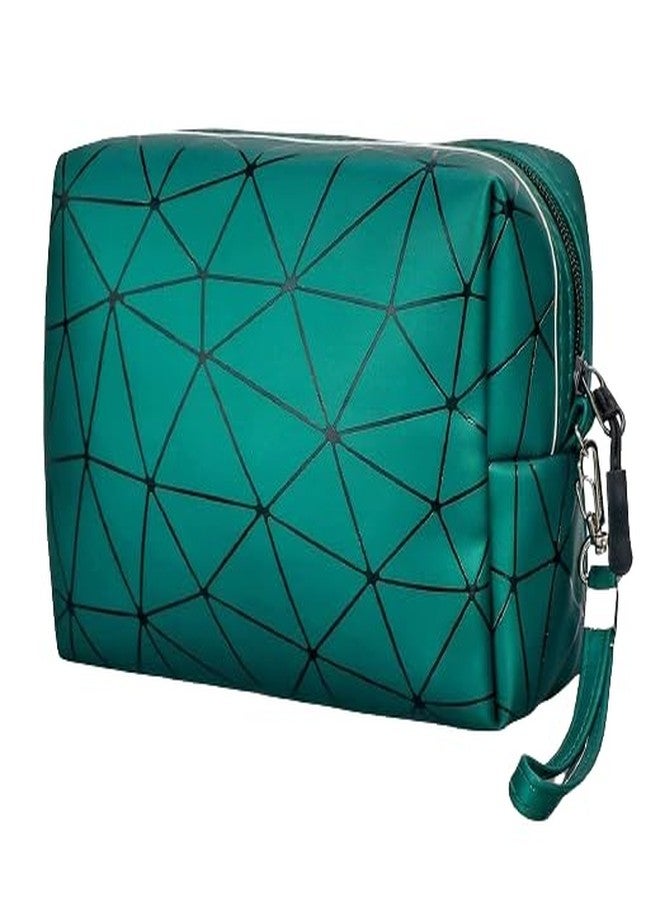 SuneshCreation Sunesh Creation Large Capacity Cosmetic Travel Bag, Women's Makeup Travel Bag Portable Leather Cosmetics Bag, Makeup Storage Bags with Handle and Divider, Makeup Bag - Green - Image 1