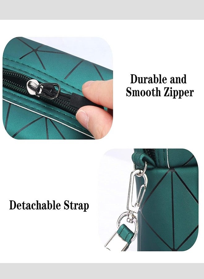 SuneshCreation Sunesh Creation Large Capacity Cosmetic Travel Bag, Women's Makeup Travel Bag Portable Leather Cosmetics Bag, Makeup Storage Bags with Handle and Divider, Makeup Bag - Green - Image 4