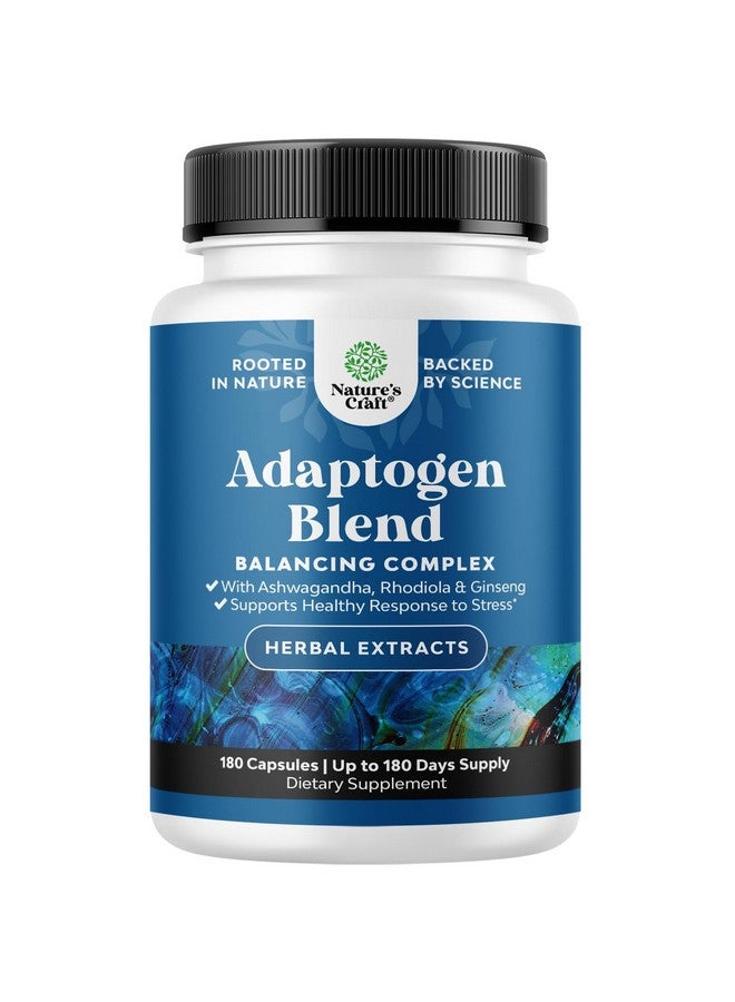 Natures Craft Herbal Adaptogen Mood Support Supplement - Calming Adaptogens Supplement for Stress & Cortisol Management with Ashwagandha Rhodiola Rosea & Maca Root - Vegan Non GMO & Daytime Friendly -180ct - Image 1