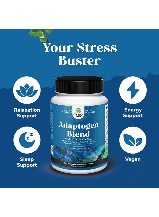 Natures Craft Herbal Adaptogen Mood Support Supplement - Calming Adaptogens Supplement for Stress & Cortisol Management with Ashwagandha Rhodiola Rosea & Maca Root - Vegan Non GMO & Daytime Friendly -180ct - Image 5