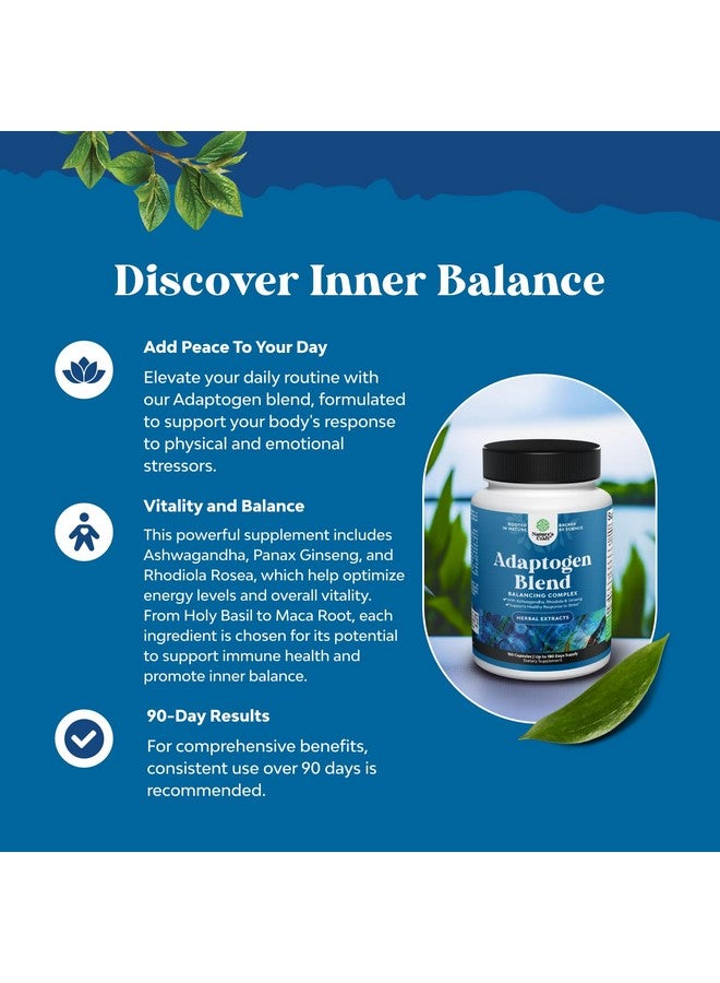 Natures Craft Herbal Adaptogen Mood Support Supplement - Calming Adaptogens Supplement for Stress & Cortisol Management with Ashwagandha Rhodiola Rosea & Maca Root - Vegan Non GMO & Daytime Friendly -180ct - Image 2