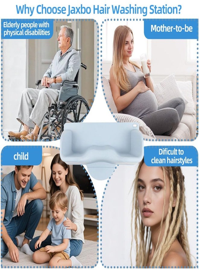Jaxbo محطة غسيل شعر محمولة مع كوب شامبو وفرشاة شامبو، حوض غسيل شعر من السيليكون للمغسلة وحوض الاستحمام، وعاء شامبو للأطفال والبالغين وكبار السن - Image 2