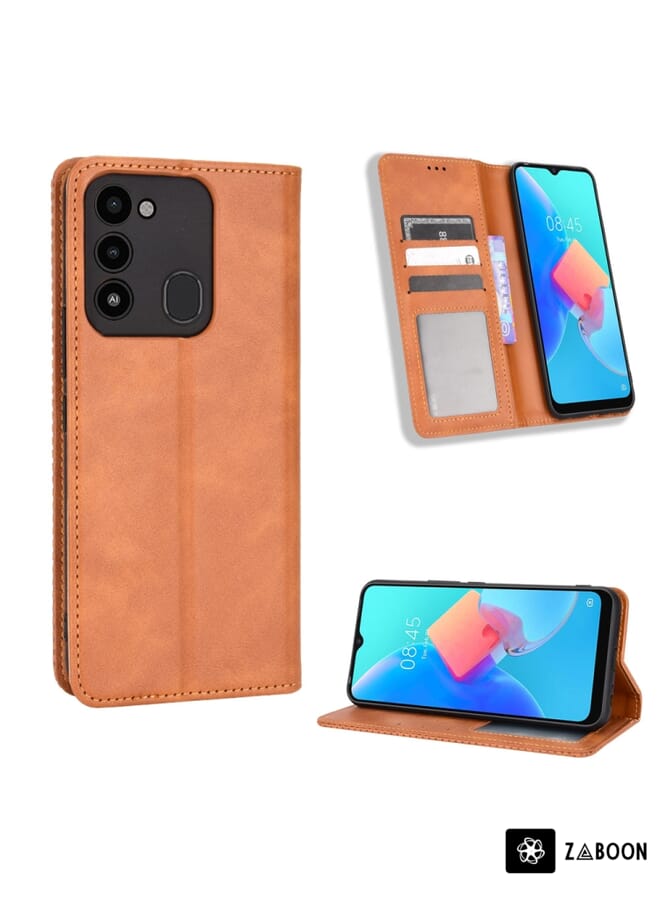 Zaboon Protective Case For TECNO Spark Go 2022 / Spark 8C Magnetic Buckle Retro Texture Leather - Image 1
