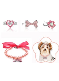 KASTWAVE Dog Collar and Puppy Hair Accessories, 4 Pack Pearl Pet Necklace for Small Dogs Girl Barrette Crystal Rhinestone Cat Grooming Products  - Image 1