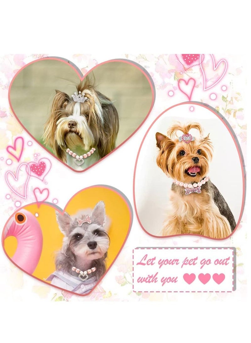 KASTWAVE Dog Collar and Puppy Hair Accessories, 4 Pack Pearl Pet Necklace for Small Dogs Girl Barrette Crystal Rhinestone Cat Grooming Products  - Image 2