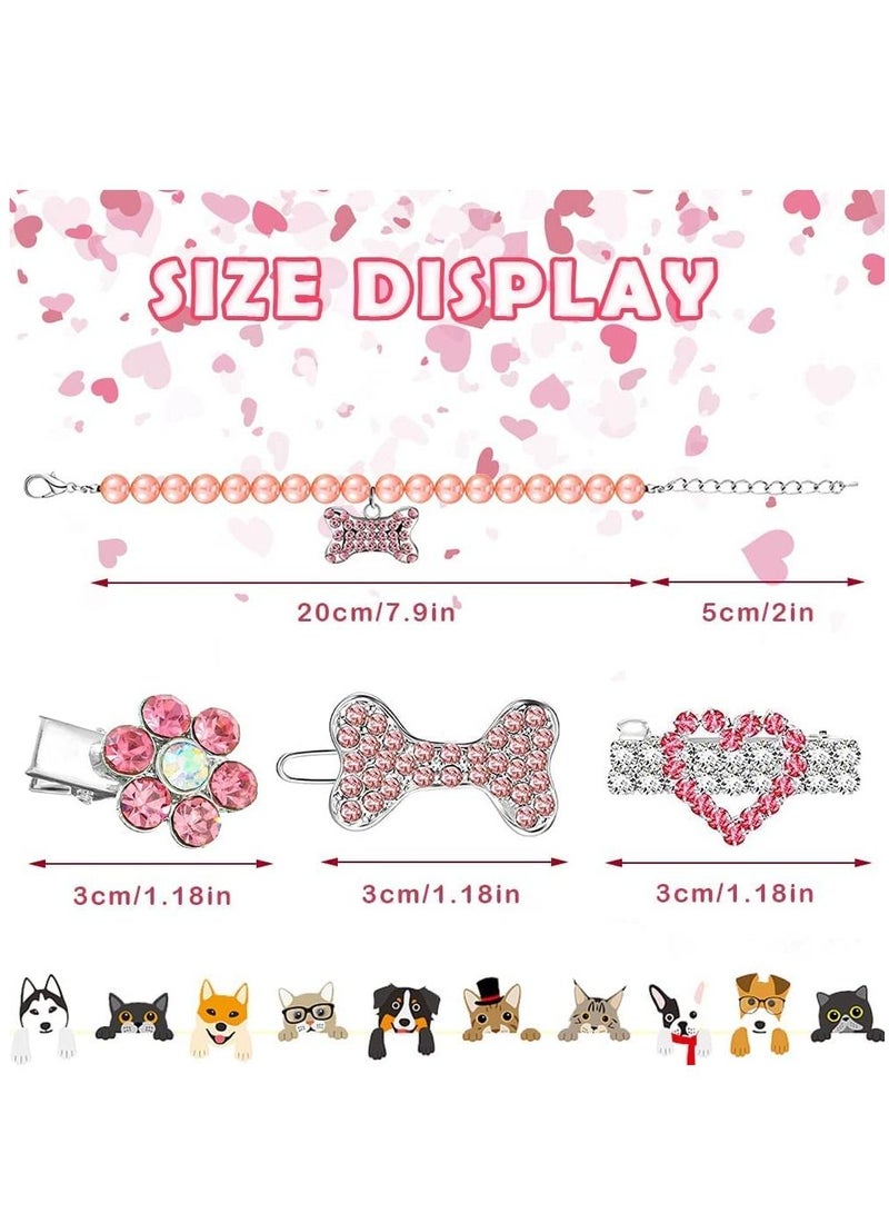 KASTWAVE Dog Collar and Puppy Hair Accessories, 4 Pack Pearl Pet Necklace for Small Dogs Girl Barrette Crystal Rhinestone Cat Grooming Products  - Image 5