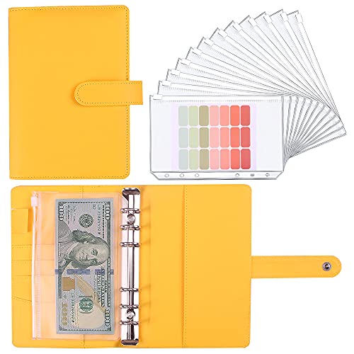 LXWHYP Money Saving Binder Savings Challenges Book with for Cash Envelopes 12pcs Zipper Envelopes A6 Budget Binder Budget Planner for Managing Budgets and Saving Money Yellow74IN - Image 1