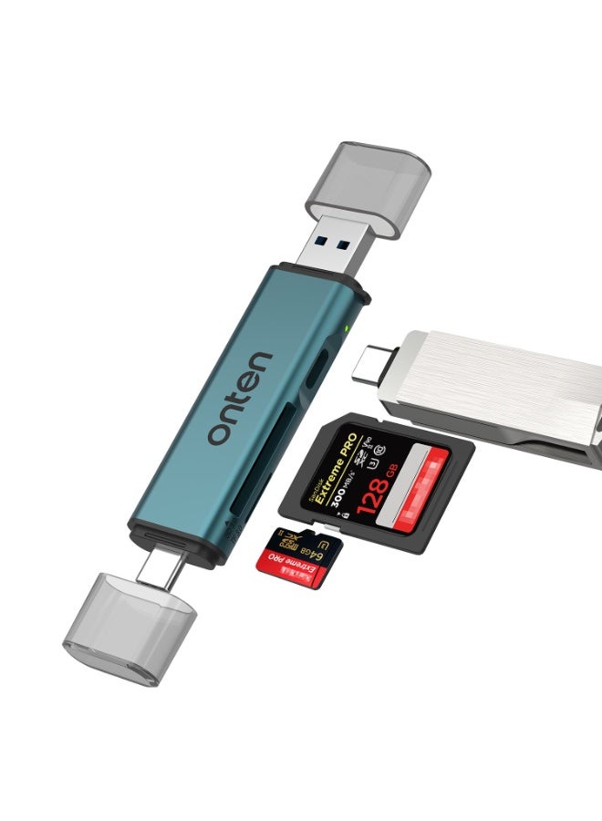 أونتن قارئ بطاقات OTN-CR538 ثلاثي الوظائف USB-A وUSB-C يدعم SD 2.0 / TF2.0 مع موزع USB-C 2.0، سرعة قصوى 480 ميجابت في الثانية