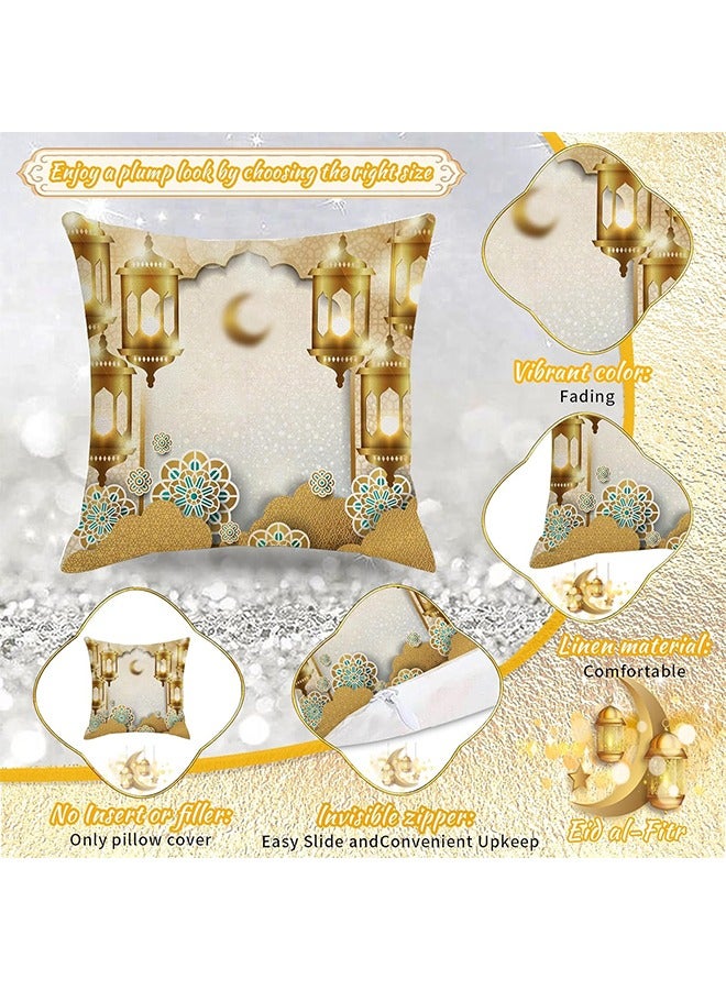 Yoawllty 4 Pcs Ramadan Pillow Covers, Ramadan Pillow Cases, Ramadan Decorations, Moon Lantern Printed Square Pillow Cases for Home Decorations(45cm * 45cm)  - Image 2