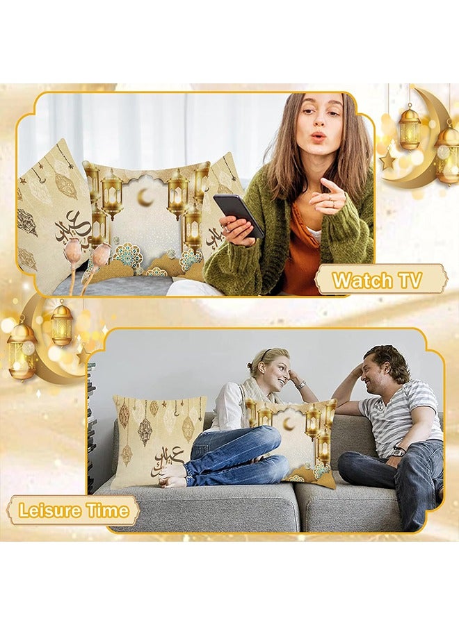 Yoawllty 4 Pcs Ramadan Pillow Covers, Ramadan Pillow Cases, Ramadan Decorations, Moon Lantern Printed Square Pillow Cases for Home Decorations(45cm * 45cm)  - Image 4