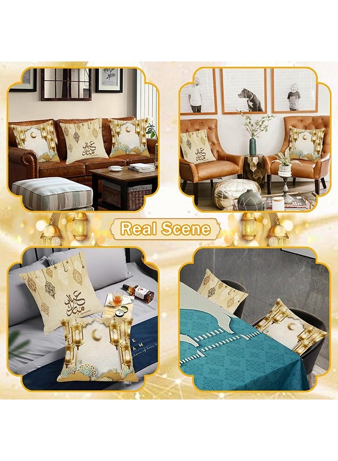 Yoawllty 4 Pcs Ramadan Pillow Covers, Ramadan Pillow Cases, Ramadan Decorations, Moon Lantern Printed Square Pillow Cases for Home Decorations(45cm * 45cm)  - Image 5