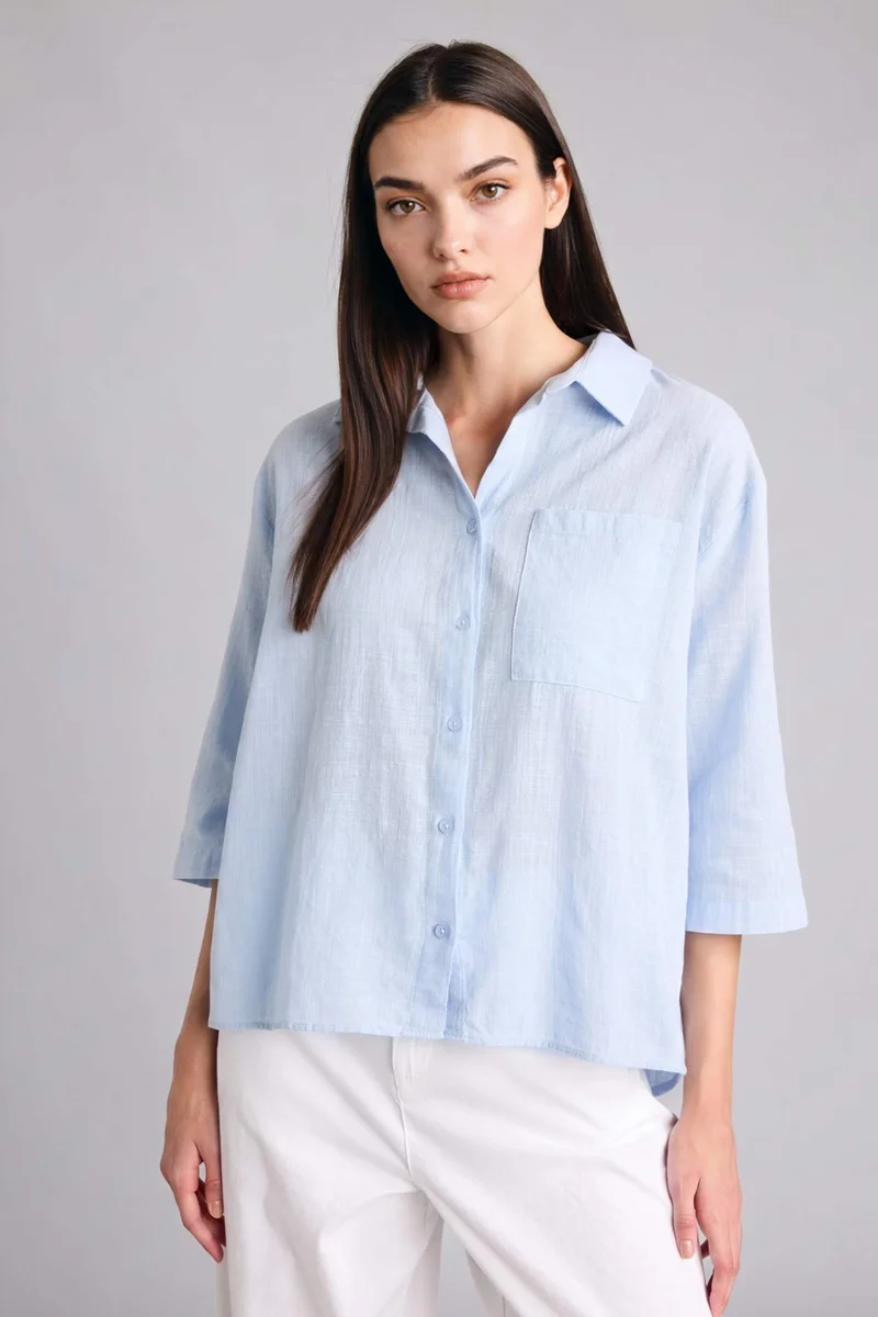 ديفاكتو Oversize Fit Shirt Collar Cotton Short Sleeve Shirt