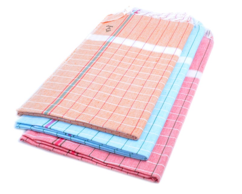 Sathiyas 480 GSM 3 Piece Bath Non-Terry Cotton Towel Ultra Absorbent Super Soft and Comfortable-Quick Drying Towel (Orange, Blue, Pink 75 cm X 150 cm) - Image 5