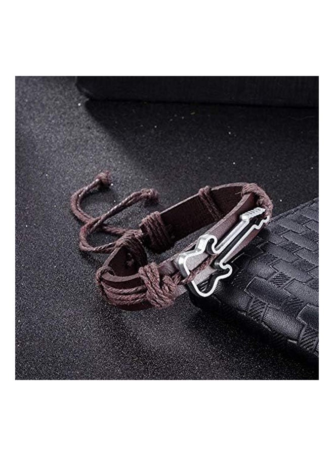 JewelOra MSU-0089-2 Unisex Brown Leather Jewelry Bracelet - Image 2