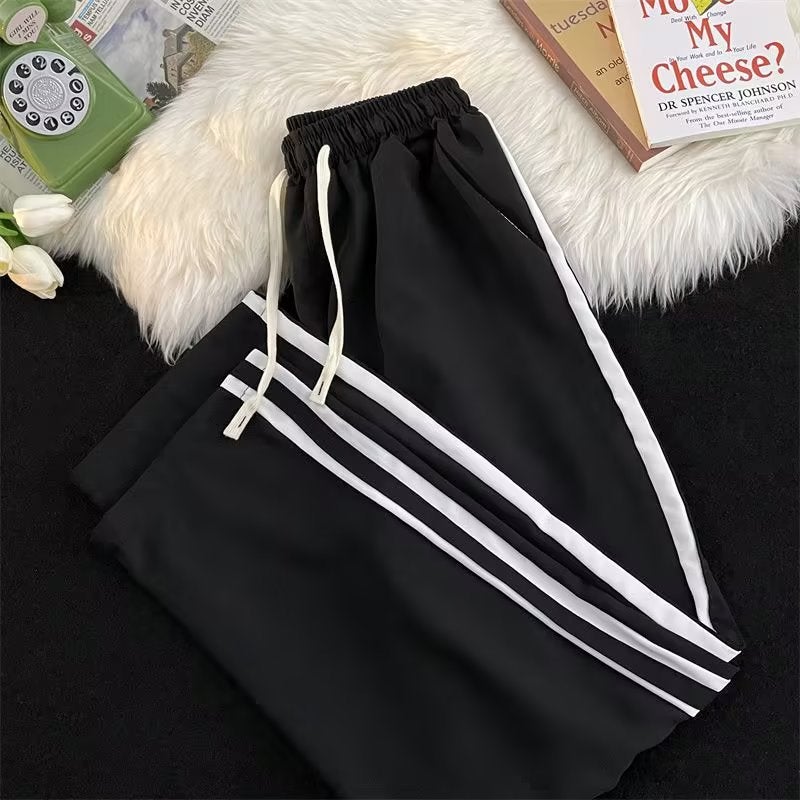 American Style Vintage Side Stripe Elastical Waist Casual Pants Boys Sports Straight Leg Wide Leg Pants - Image 4