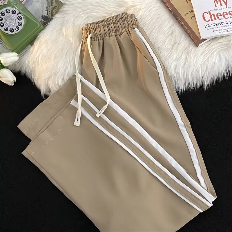 American Style Vintage Side Stripe Elastical Waist Casual Pants Boys Sports Straight Leg Wide Leg Pants - Image 3